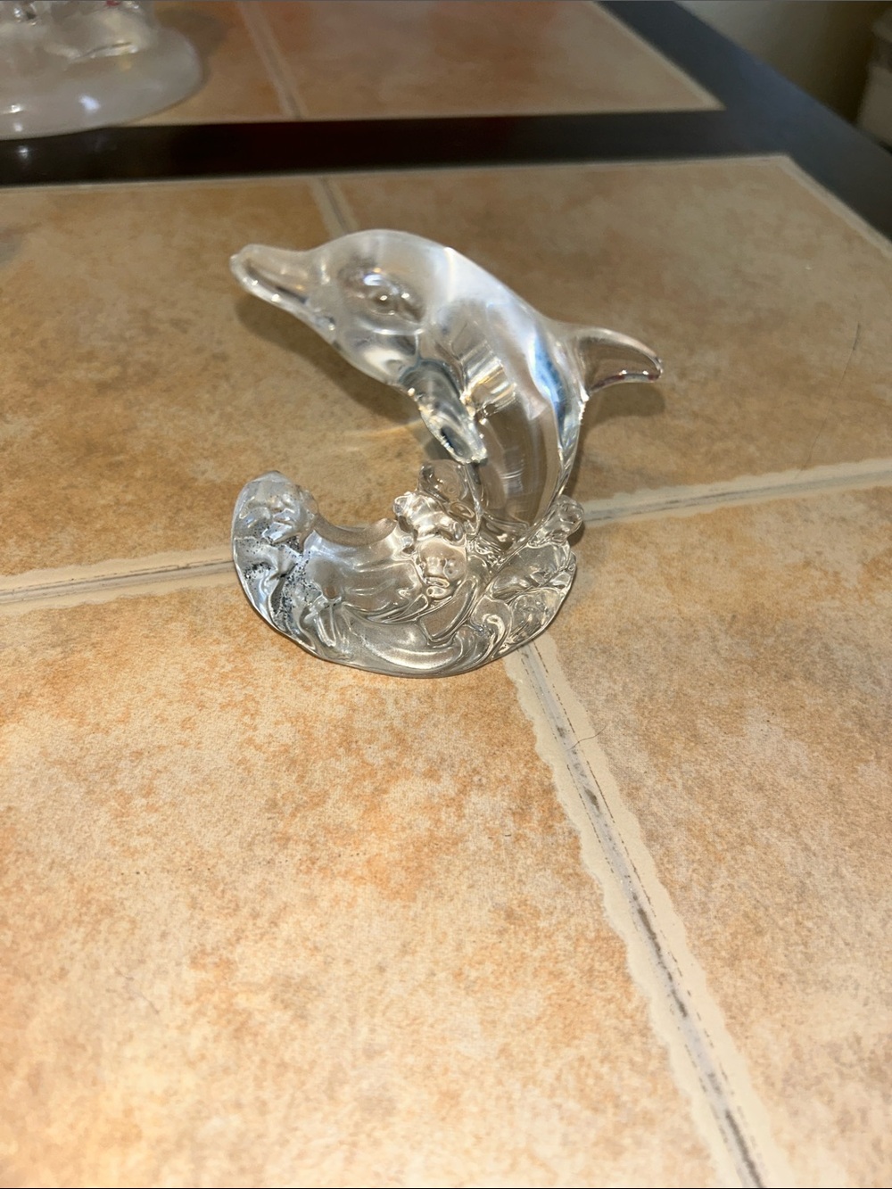 Clear Glass Dolphin Figurine rocking